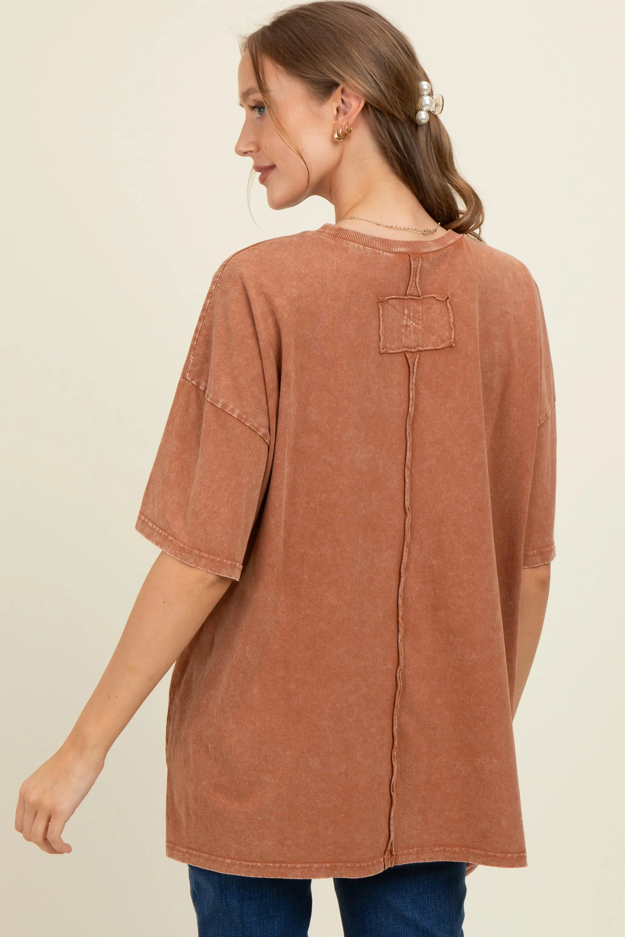 Brown Mineral Wash Crochet Pocket Maternity Top sold by Pinkblush product image thumbnail 2