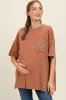 Brown Mineral Wash Crochet Pocket Maternity Top sold by Pinkblush