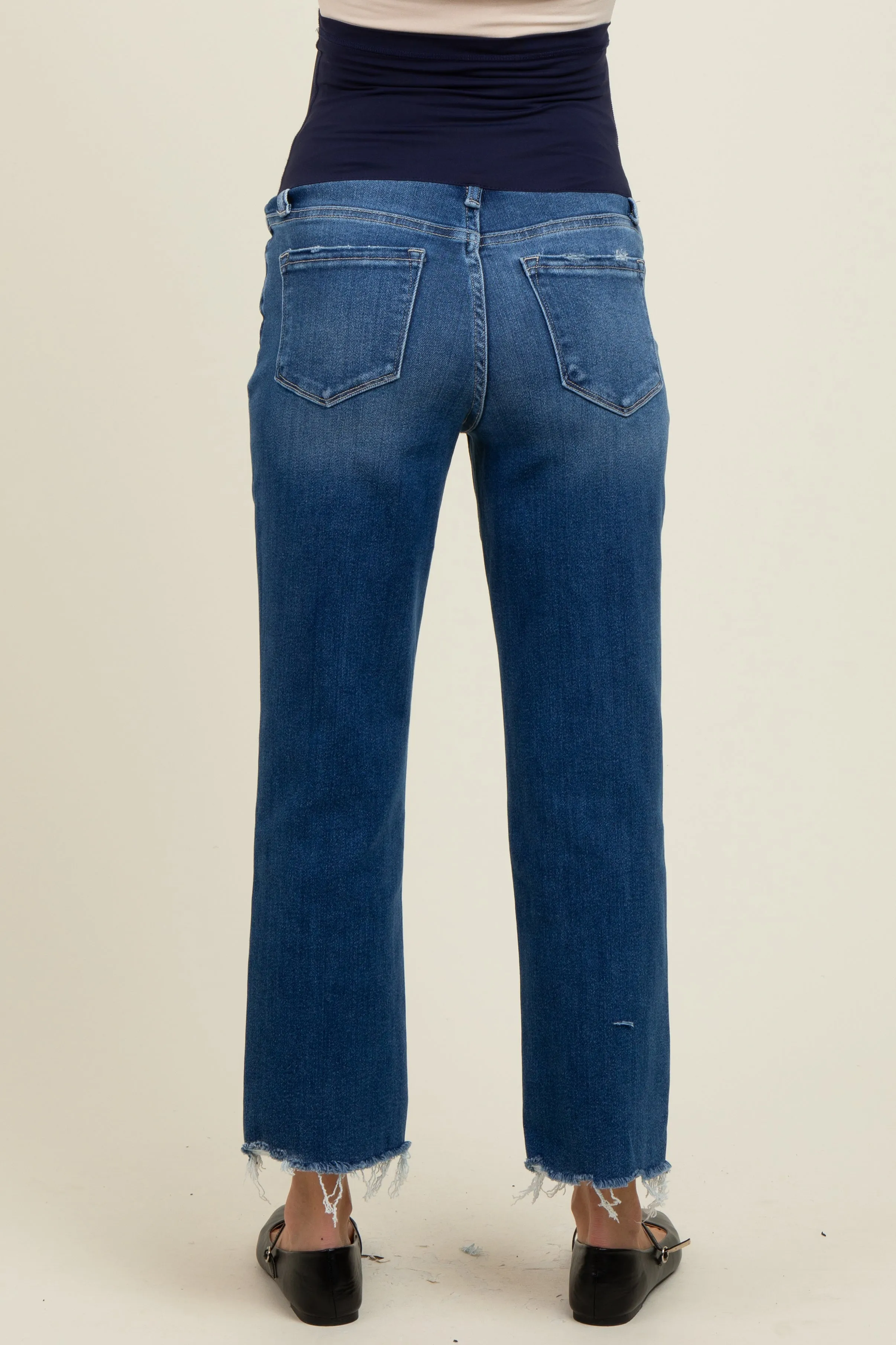 Navy Distressed Open Knee Cropped Straight Leg Maternity Jeans sold by Pinkblush product image thumbnail 5