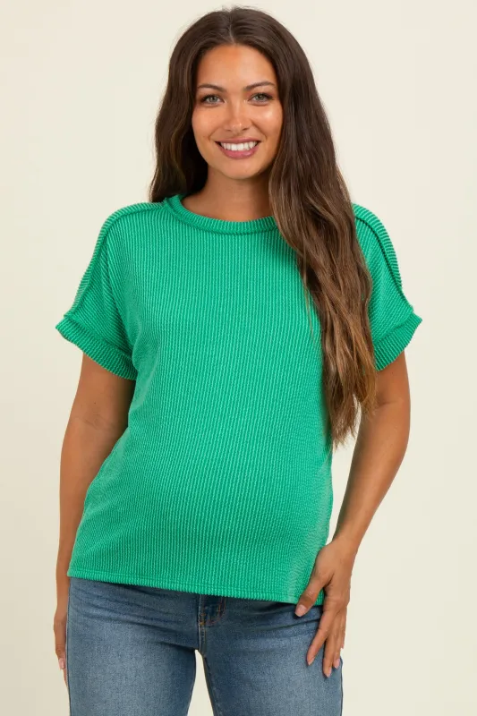 Green Exposed Seam Short Sleeve Maternity Top sold by Pinkblush