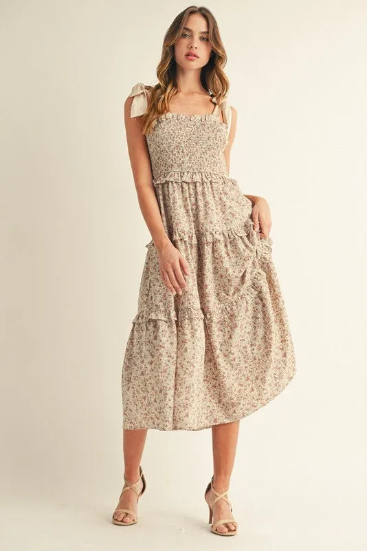 Cream Tie Shoulder Detail Floral Maternity Midi Dress sold by Pinkblush product image thumbnail 5