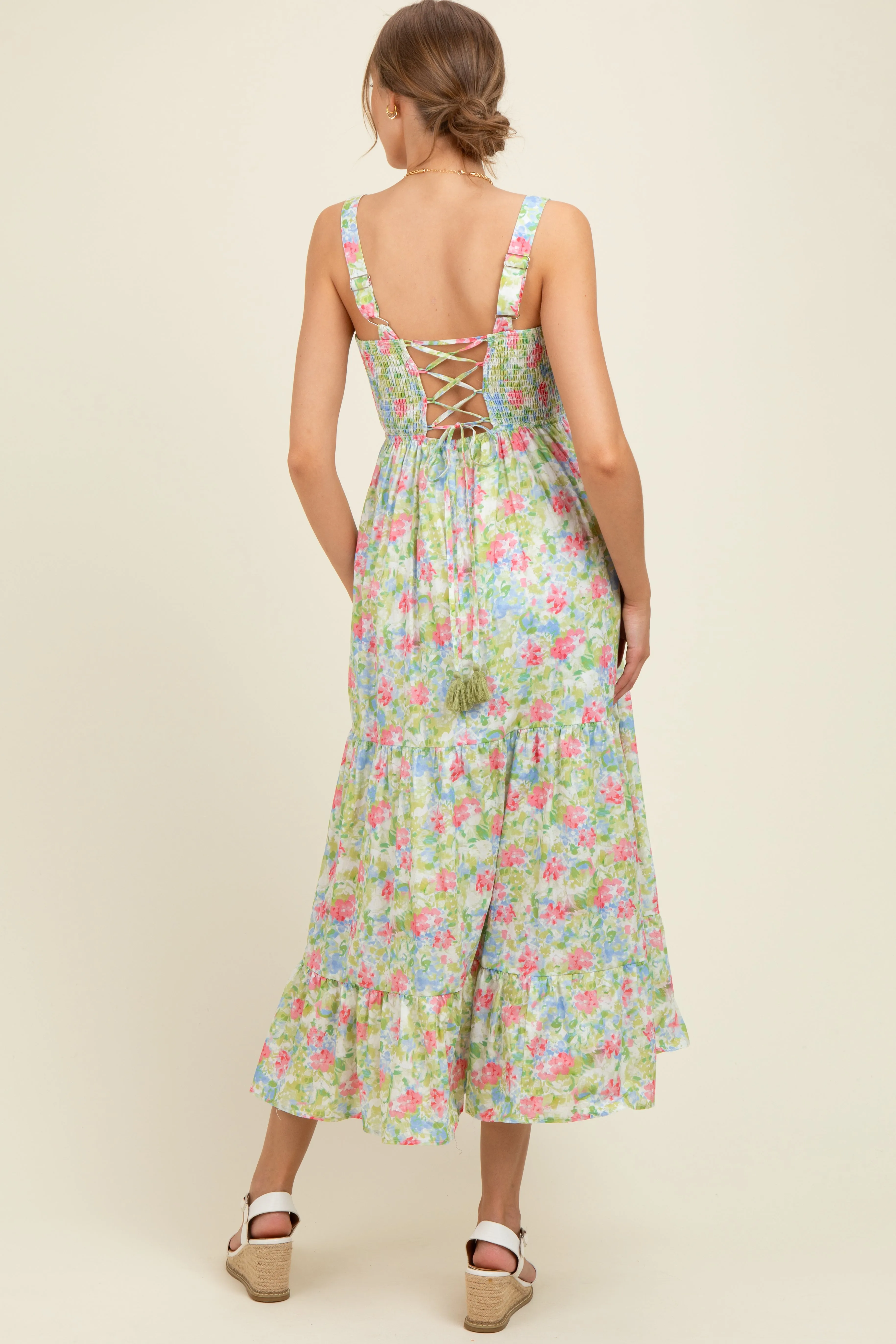 Multi Color Smocked Cotton Floral Sleeveless Maternity Maxi Dress sold by Pinkblush product image thumbnail 3