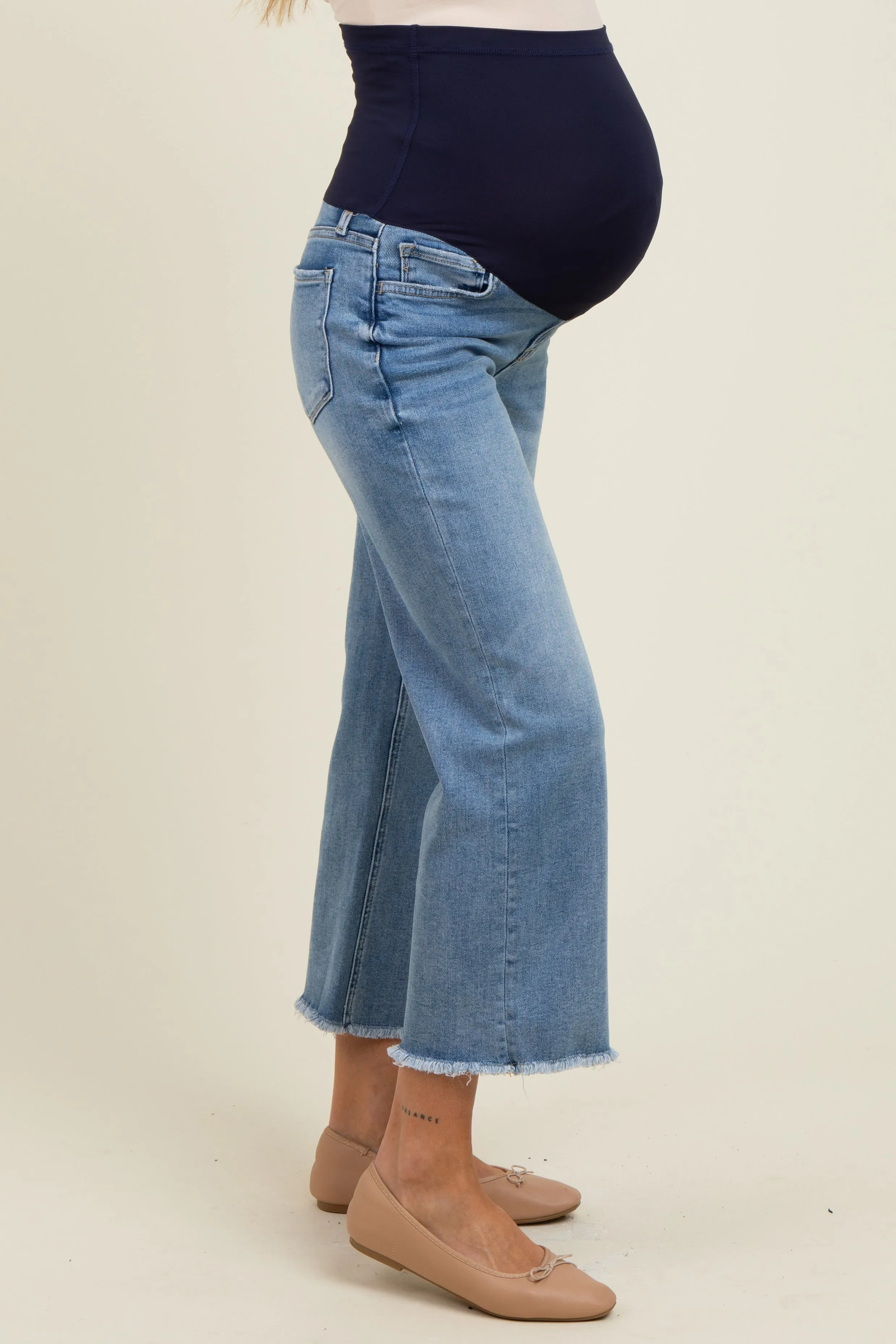 Blue Raw Hem Cropped Slim Wide Leg Maternity Jeans sold by Pinkblush product image thumbnail 4