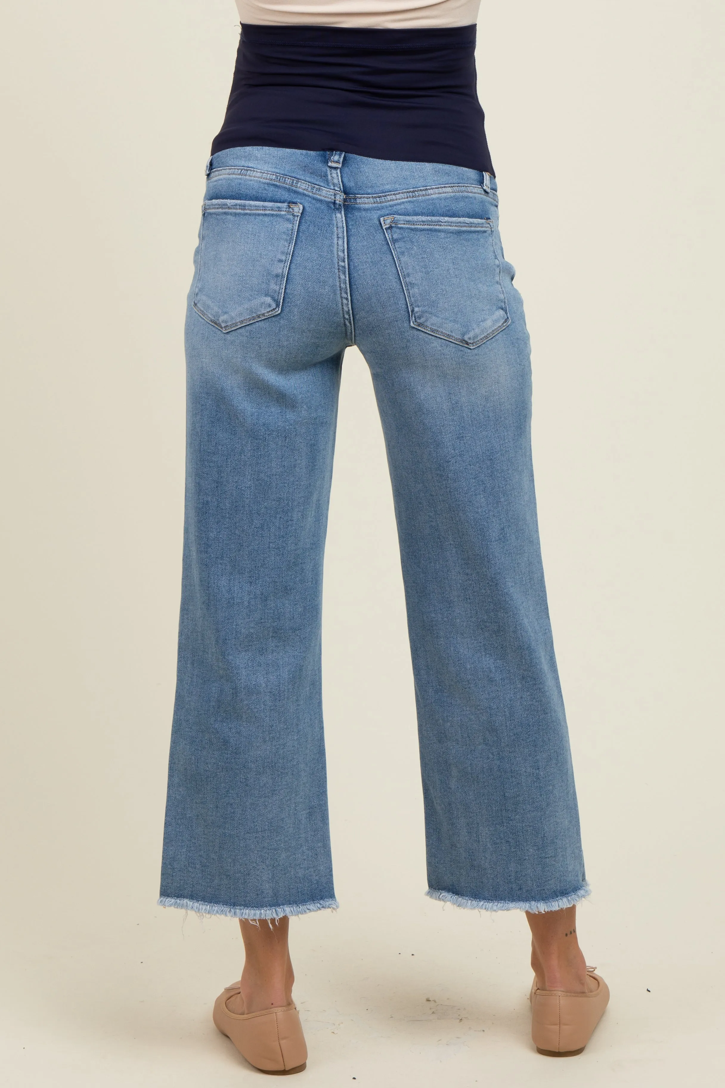 Blue Raw Hem Cropped Slim Wide Leg Maternity Jeans sold by Pinkblush product image thumbnail 5