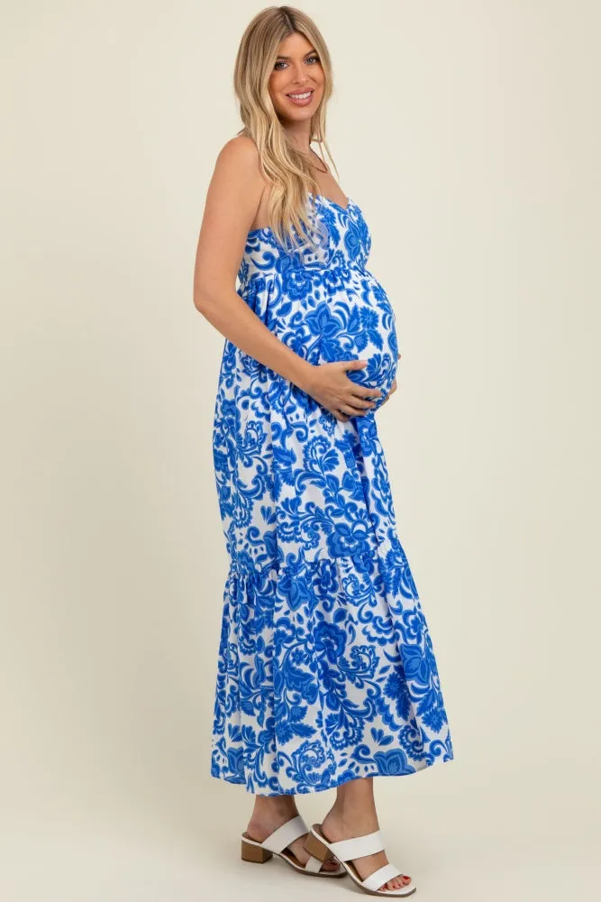 Blue Floral Flowy Ruffle Hem Maternity Maxi Dress sold by Pinkblush product image thumbnail 2