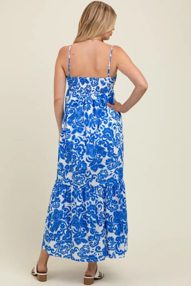 Blue Floral Flowy Ruffle Hem Maternity Maxi Dress sold by Pinkblush product image thumbnail 3