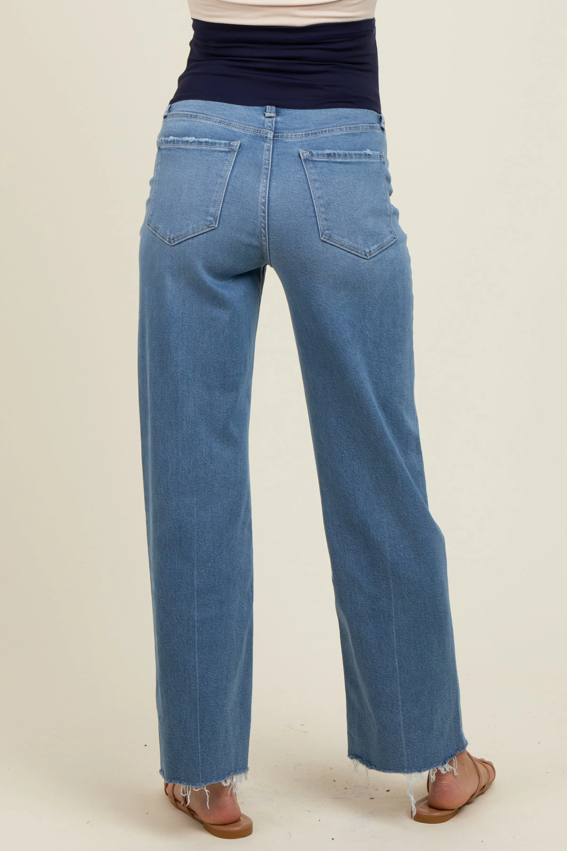 Blue Raw Hem Ankle Slim Wide Leg Maternity Jeans sold by Pinkblush product image thumbnail 5