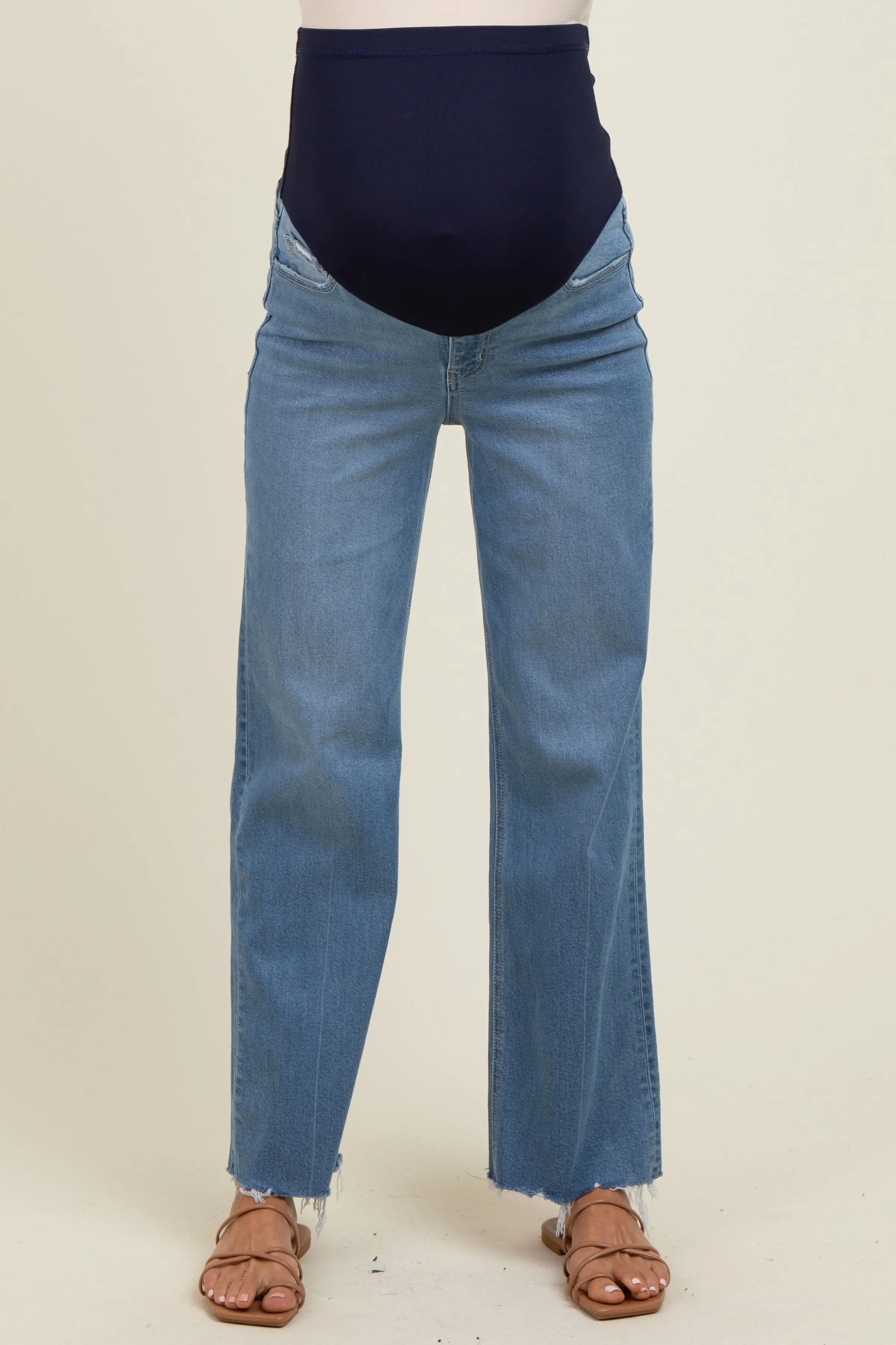 Blue Raw Hem Ankle Slim Wide Leg Maternity Jeans sold by Pinkblush product image thumbnail 3