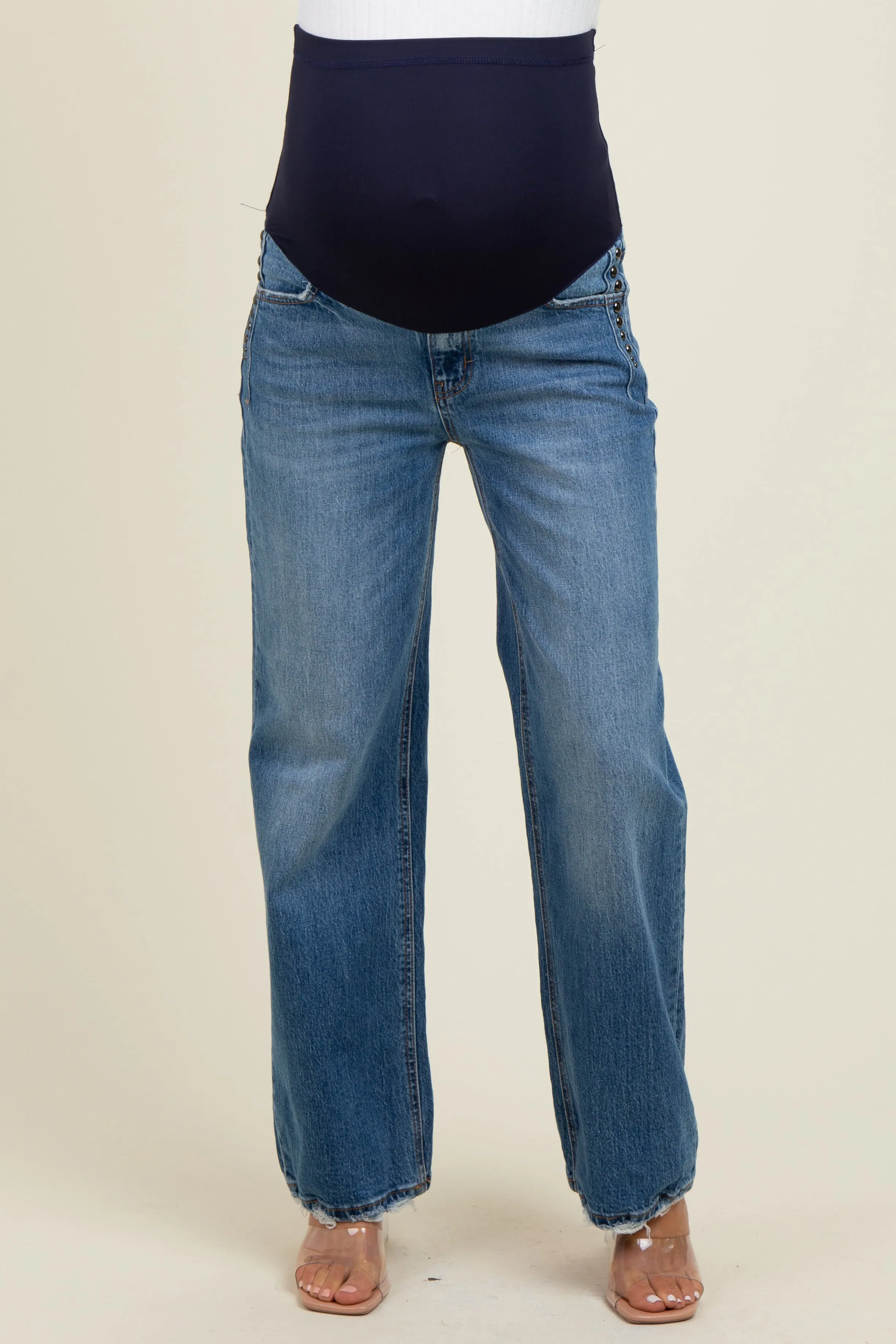 Navy Blue Stud Side Detail Maternity Wide Leg Jeans sold by Pinkblush product image thumbnail 3