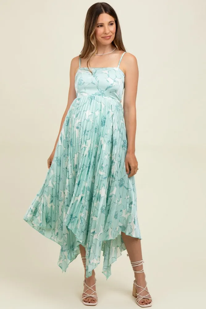 Sage Floral Woven Pleat Skirt Maternity Maxi Dress sold by Pinkblush