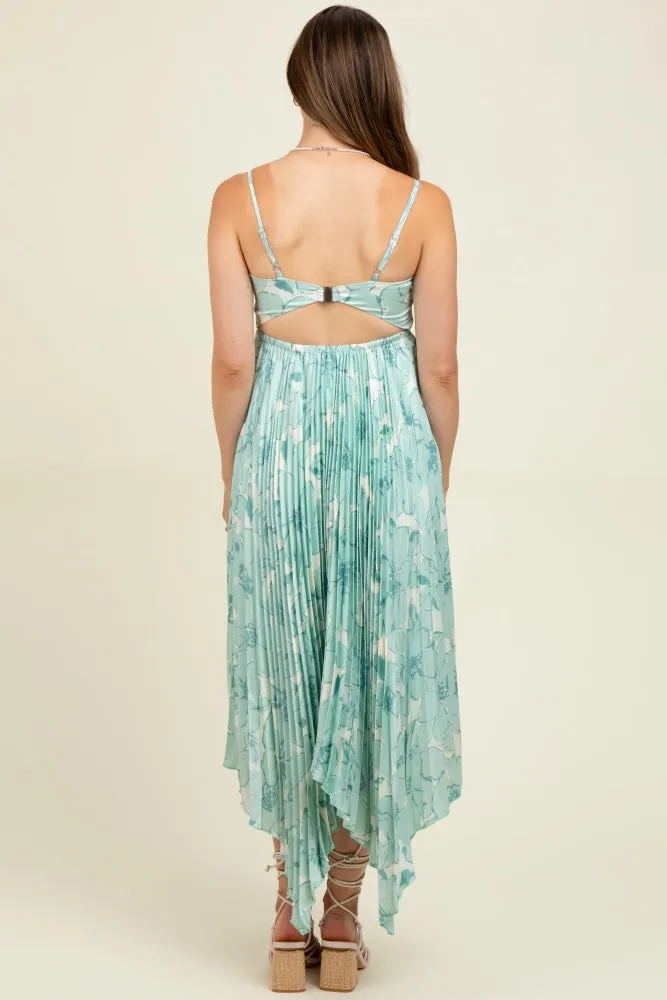 Sage Floral Woven Pleat Skirt Maternity Maxi Dress sold by Pinkblush product image thumbnail 3