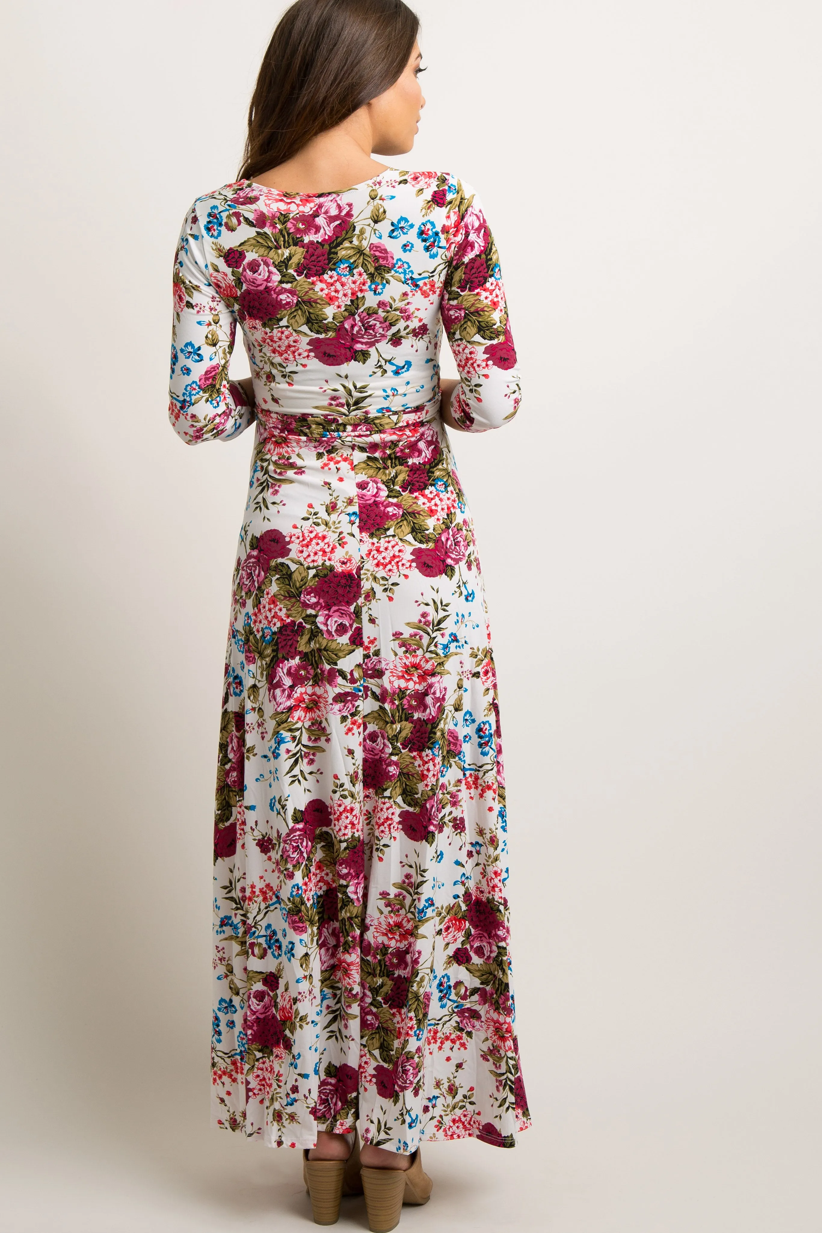 Ivory Floral Draped 3/4 Sleeve Maternity Maxi Dress sold by Pinkblush product image thumbnail 3