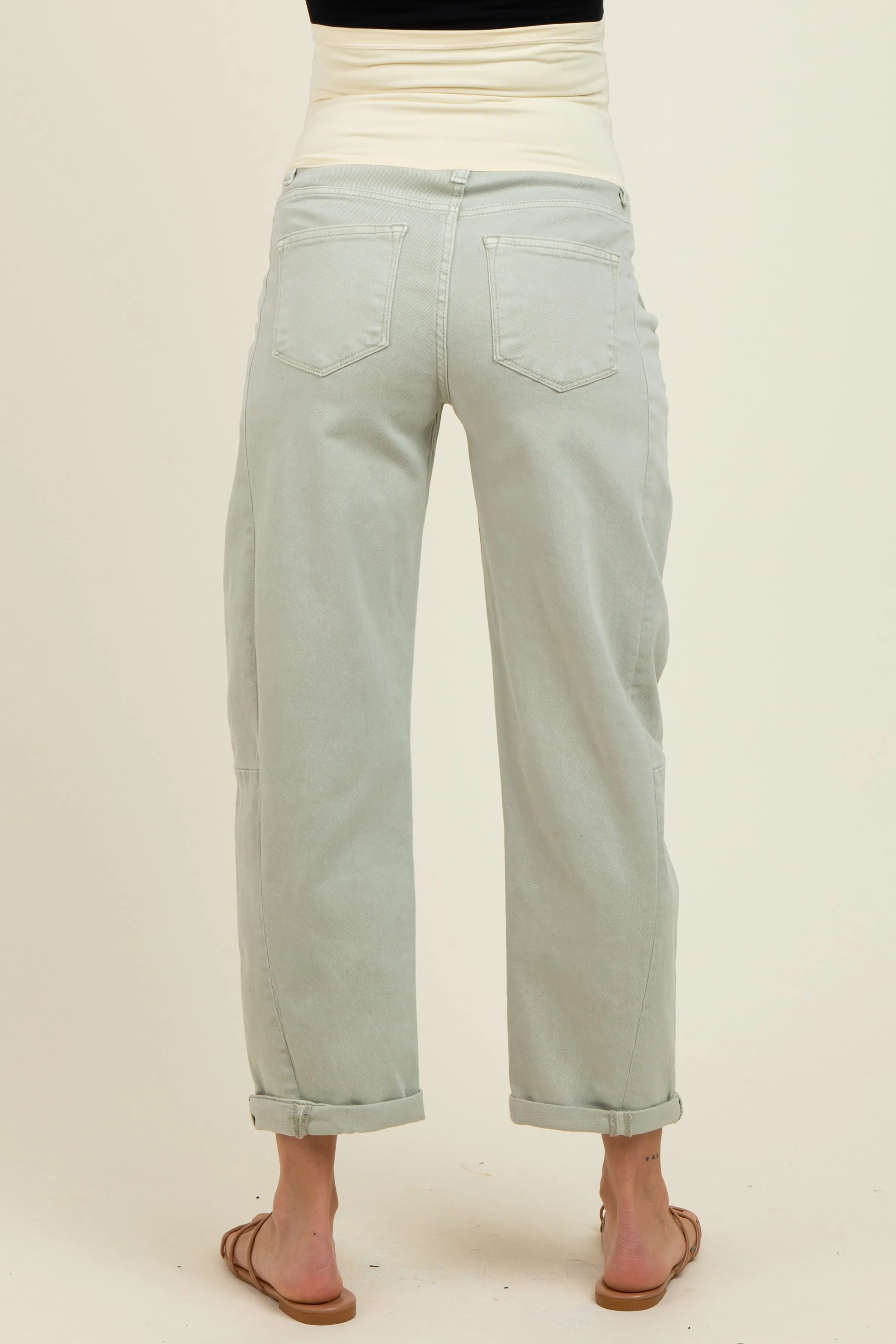 Light Olive Rolled Cuff Barrel Leg Maternity Jeans sold by Pinkblush product image thumbnail 5