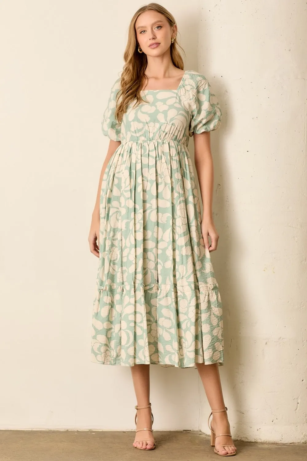 Sage Printed Square Neck Bubble Sleeve Maternity Maxi Dress sold by Pinkblush product image thumbnail 4