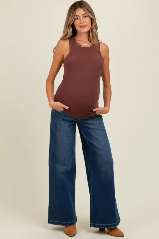 Navy Blue Super Wide Leg Maternity Jeans sold by Pinkblush