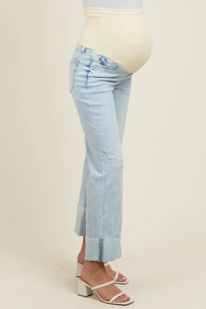 Light Blue Distressed Cropped Cuffed Maternity Straight Leg Jeans sold by Pinkblush product image thumbnail 4