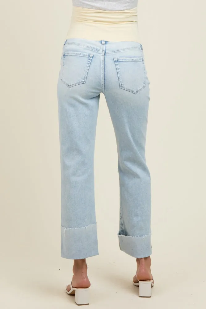 Light Blue Distressed Cropped Cuffed Maternity Straight Leg Jeans sold by Pinkblush product image thumbnail 5