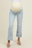 Light Blue Distressed Cropped Cuffed Maternity Straight Leg Jeans sold by Pinkblush