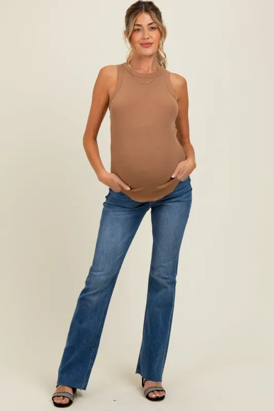 Navy Blue Distressed Raw Hem Maternity Bootcut Jeans sold by Pinkblush