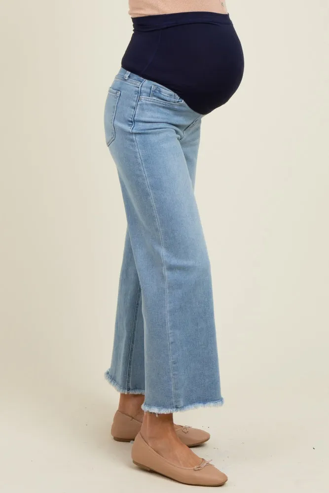 Blue Fringe Hem Ankle Wide Leg Maternity Jeans sold by Pinkblush product image thumbnail 4