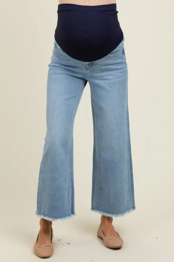 Blue Fringe Hem Ankle Wide Leg Maternity Jeans sold by Pinkblush product image thumbnail 3