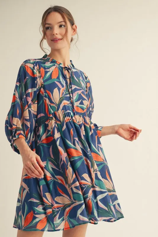 Navy Leaf Print Front Tie 3/4 Sleeve Maternity Dress sold by Pinkblush product image thumbnail 3