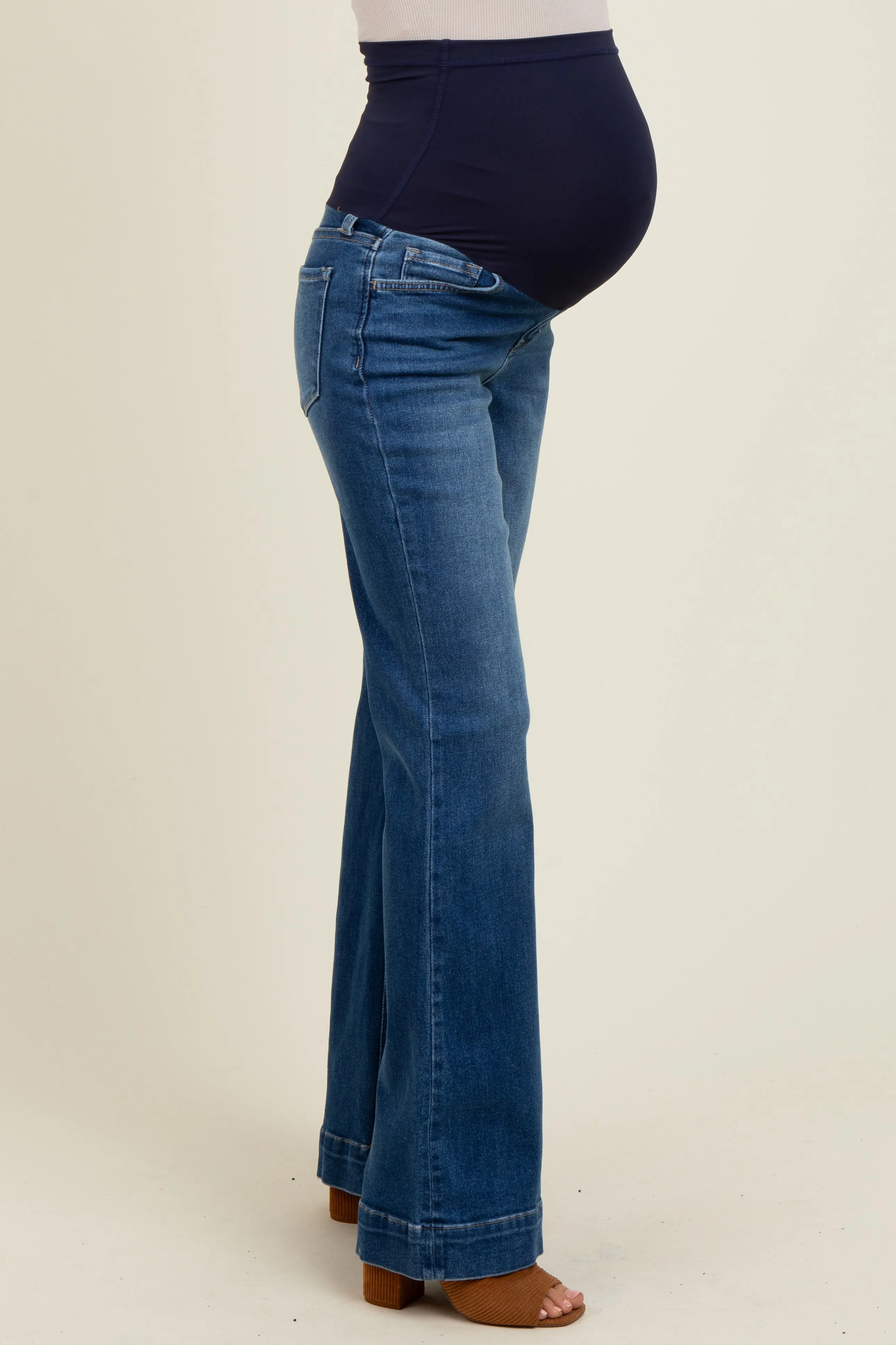 Navy Blue Wide Hem Maternity Flare Jeans sold by Pinkblush product image thumbnail 4