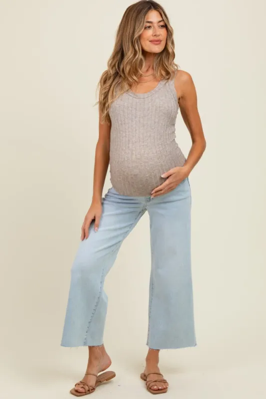 Light Blue Raw Hem Cropped Wide Leg Maternity Jeans sold by Pinkblush