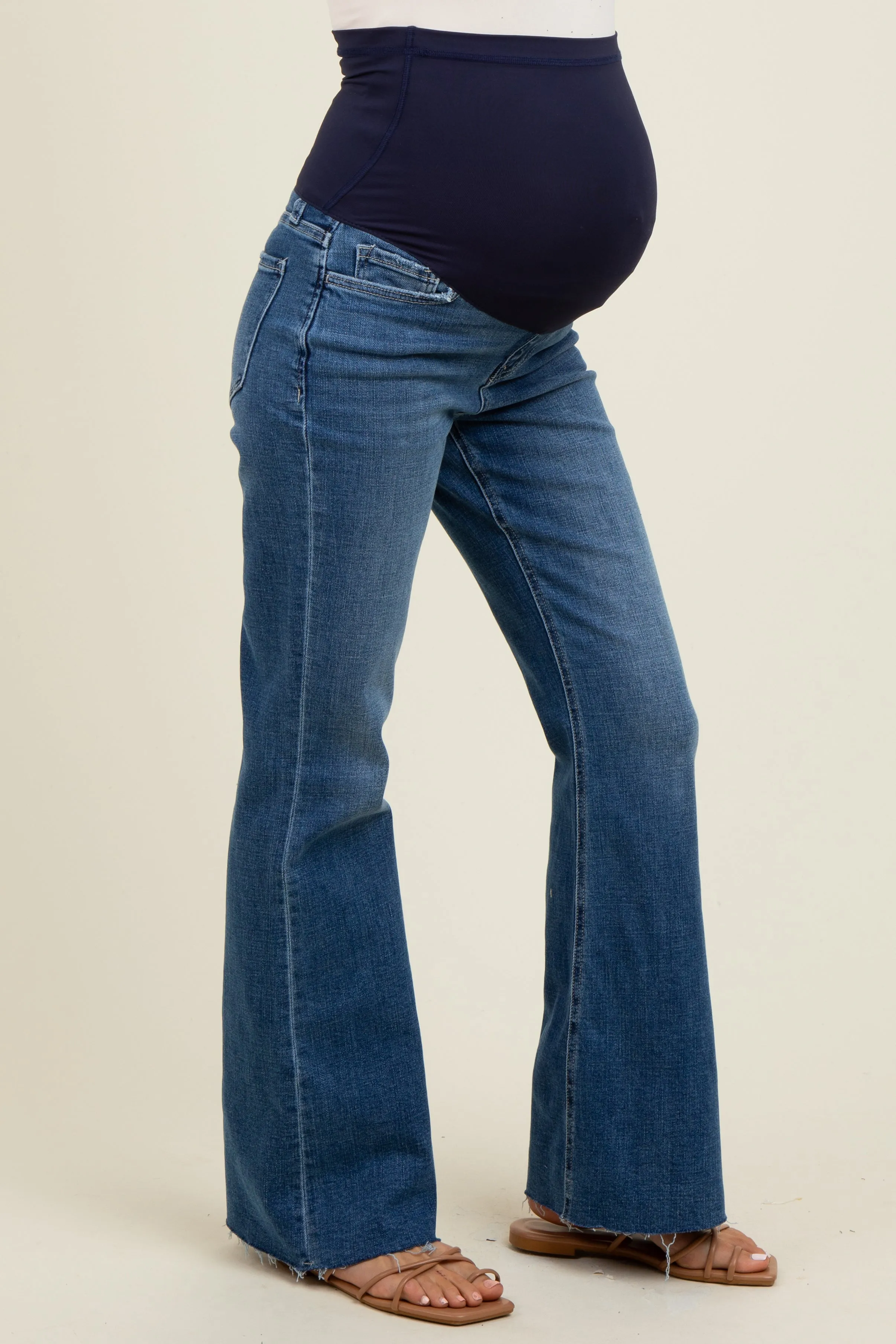 Blue Raw Hem Maternity Flare Leg Jeans sold by Pinkblush product image thumbnail 3