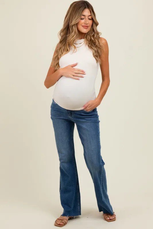 Blue Raw Hem Maternity Flare Leg Jeans sold by Pinkblush