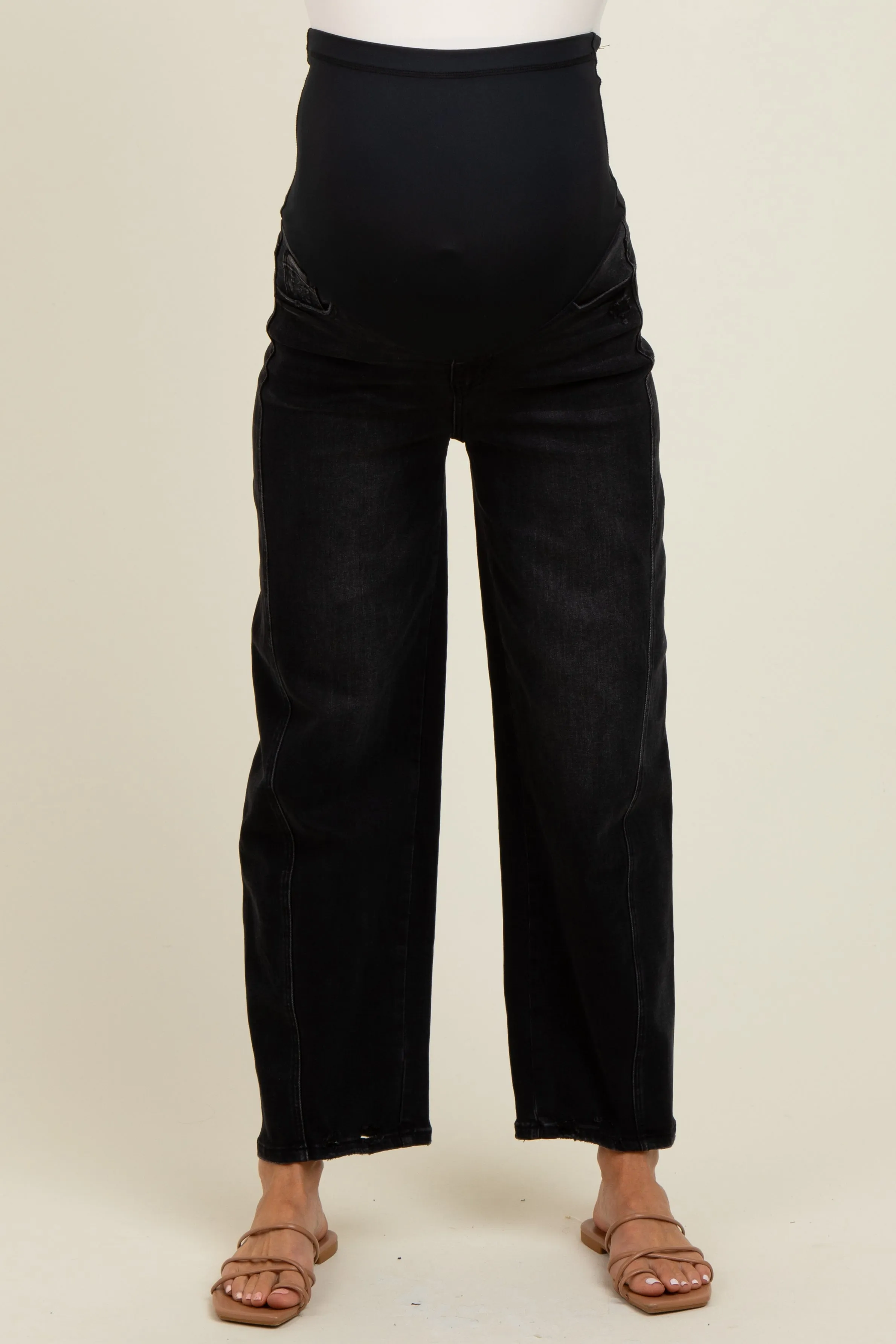 Black Lightly Distressed Panel Detail Maternity Barrel Jeans sold by Pinkblush product image thumbnail 3