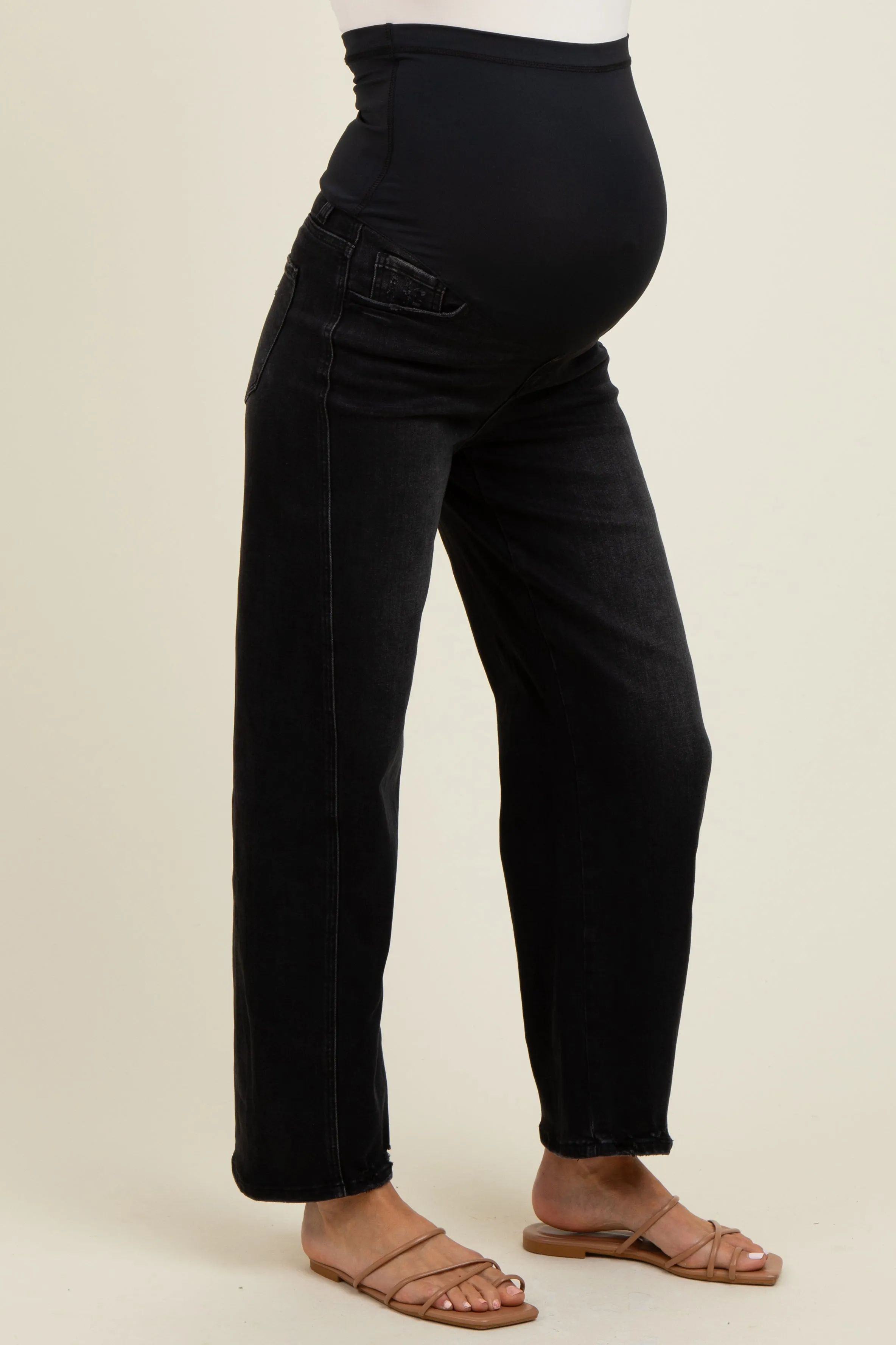 Black Lightly Distressed Panel Detail Maternity Barrel Jeans sold by Pinkblush product image thumbnail 4