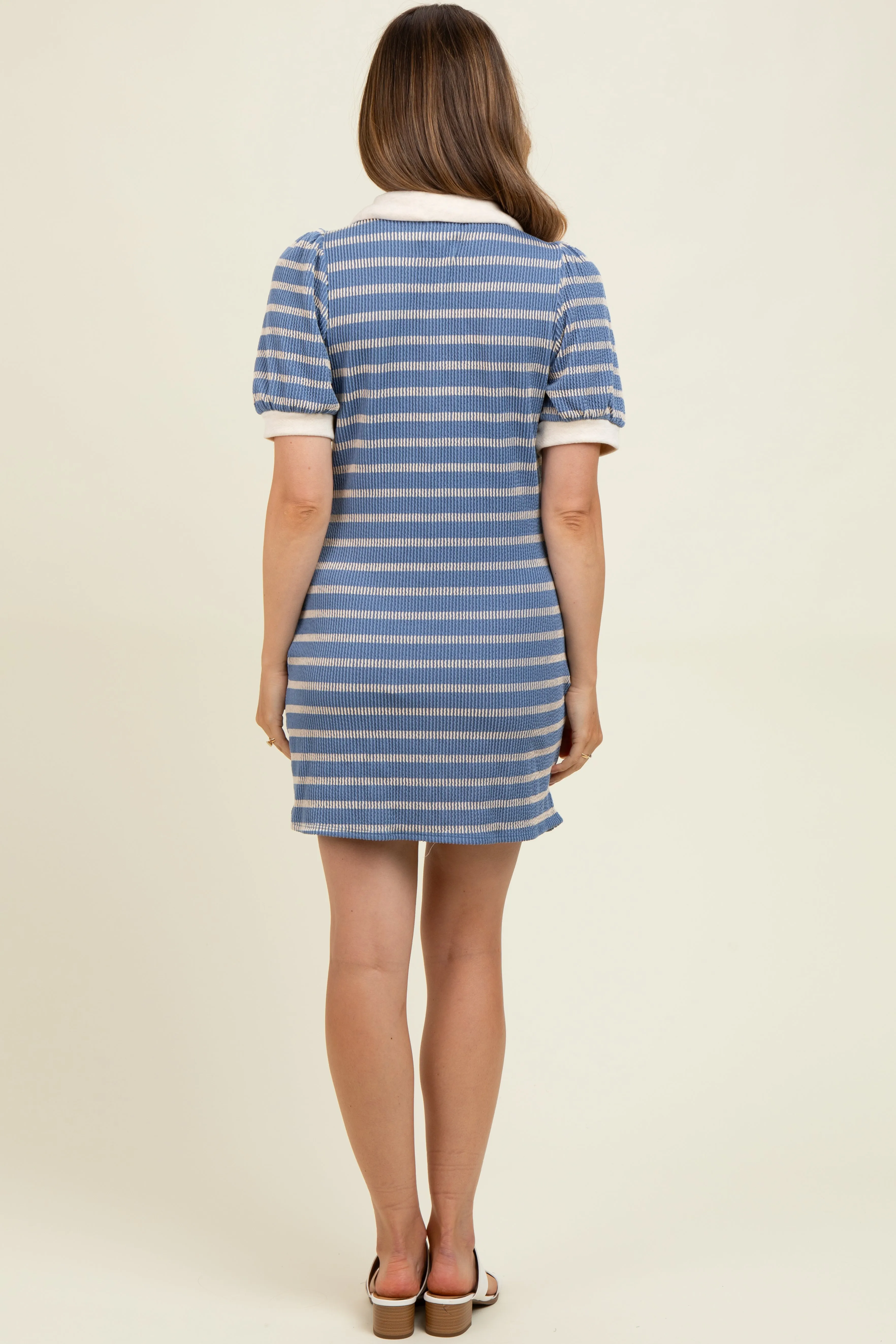 Blue Striped Ribbed Texture Polo Maternity Dress sold by Pinkblush product image thumbnail 4