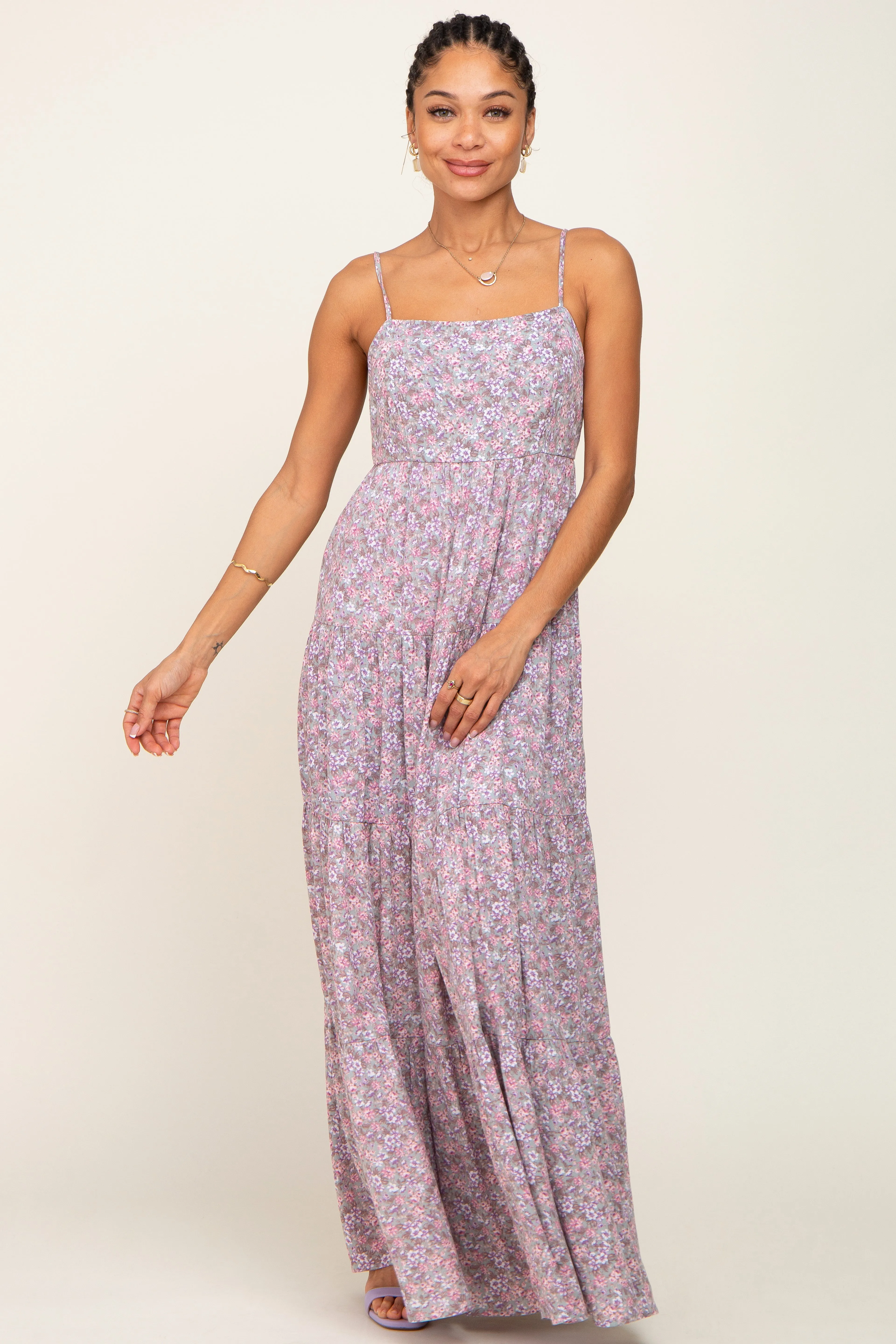 Pink Floral Tiered Maxi Dress sold by Pinkblush product image thumbnail 4