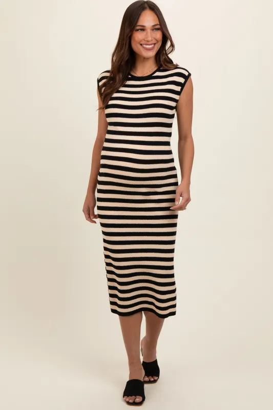 Black Striped Sleeveless Maternity Midi Dress sold by Pinkblush