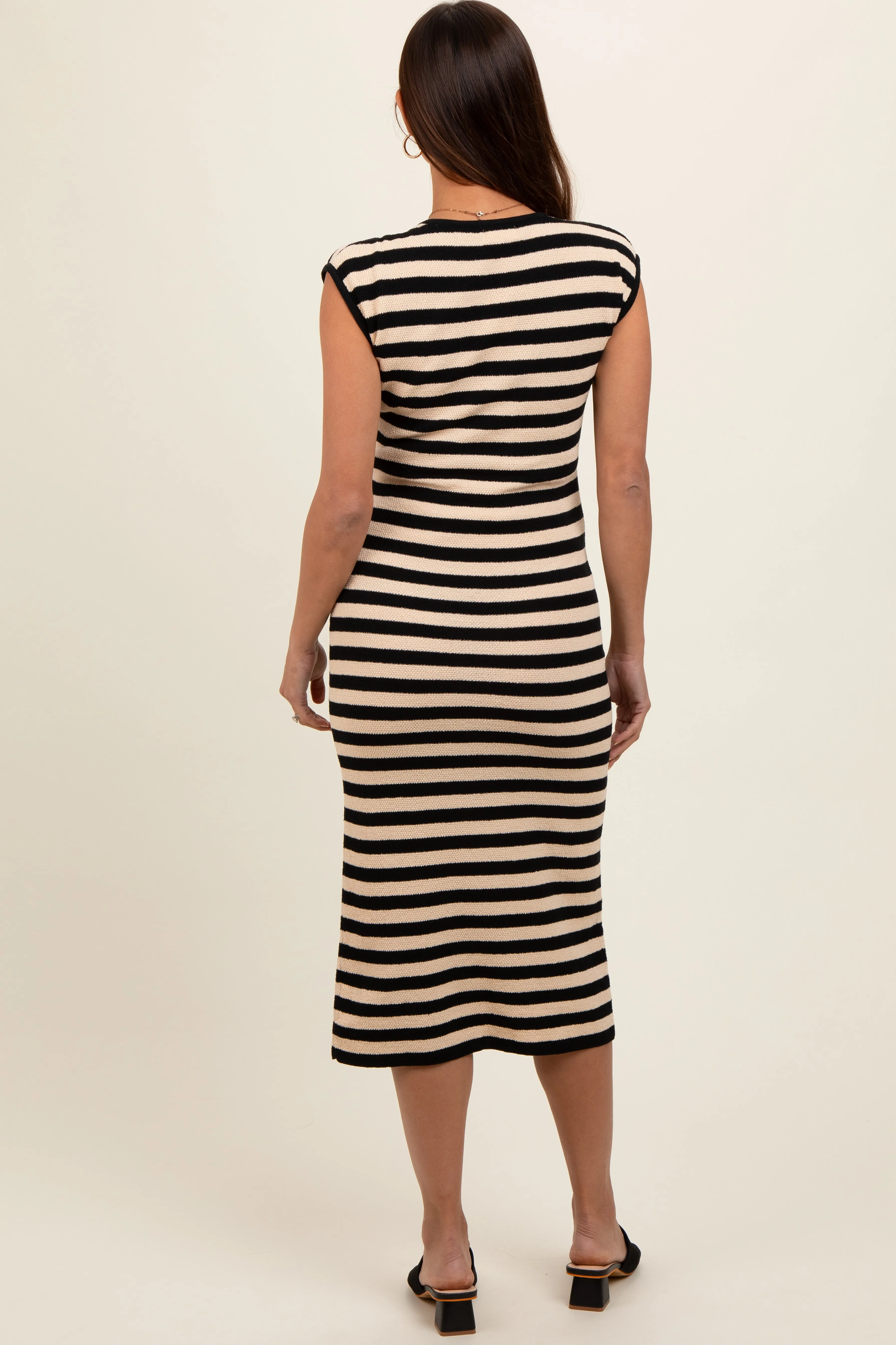 Black Striped Sleeveless Maternity Midi Dress sold by Pinkblush product image thumbnail 3