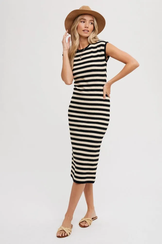 Black Striped Sleeveless Midi Dress sold by Pinkblush