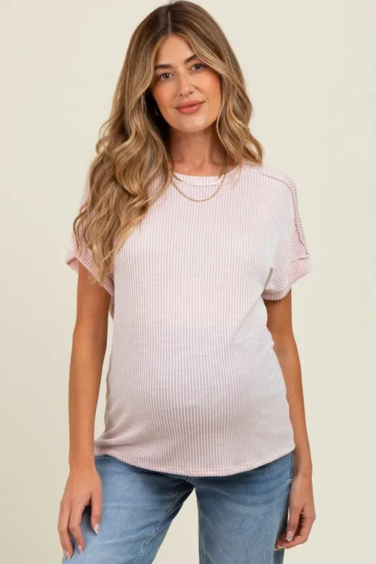 Pink Ribbed Exposed Seam Maternity Short Sleeve Top sold by Pinkblush