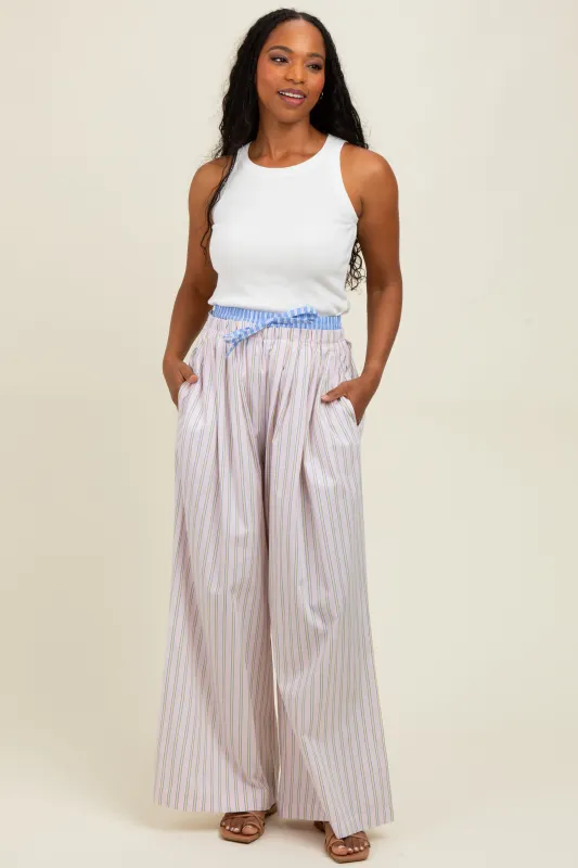 Light Pink Striped Drawstring Wide Leg Pants sold by Pinkblush