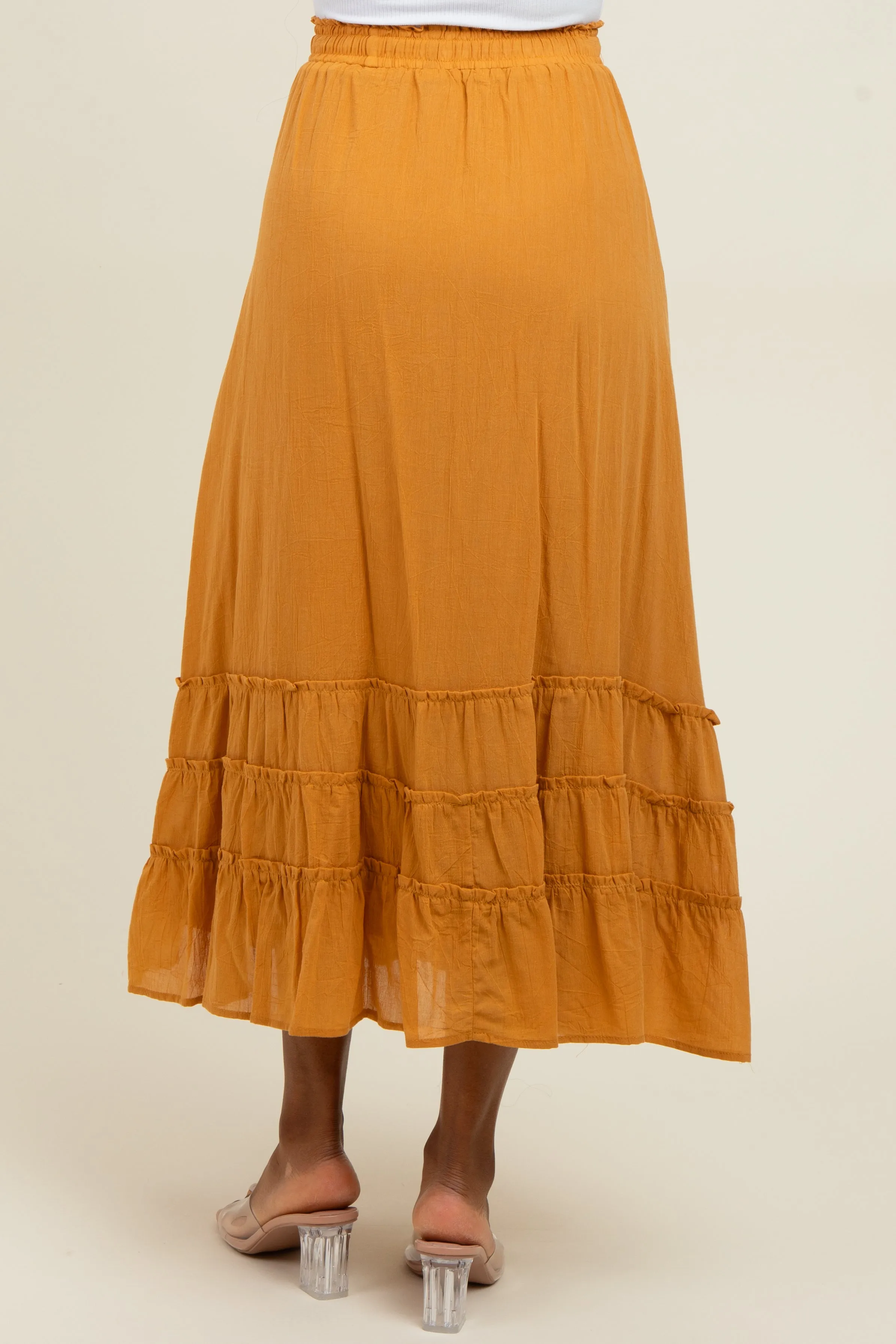 Yellow Drawstring Layered Ruffle Hem Maxi Skirt sold by Pinkblush product image thumbnail 5