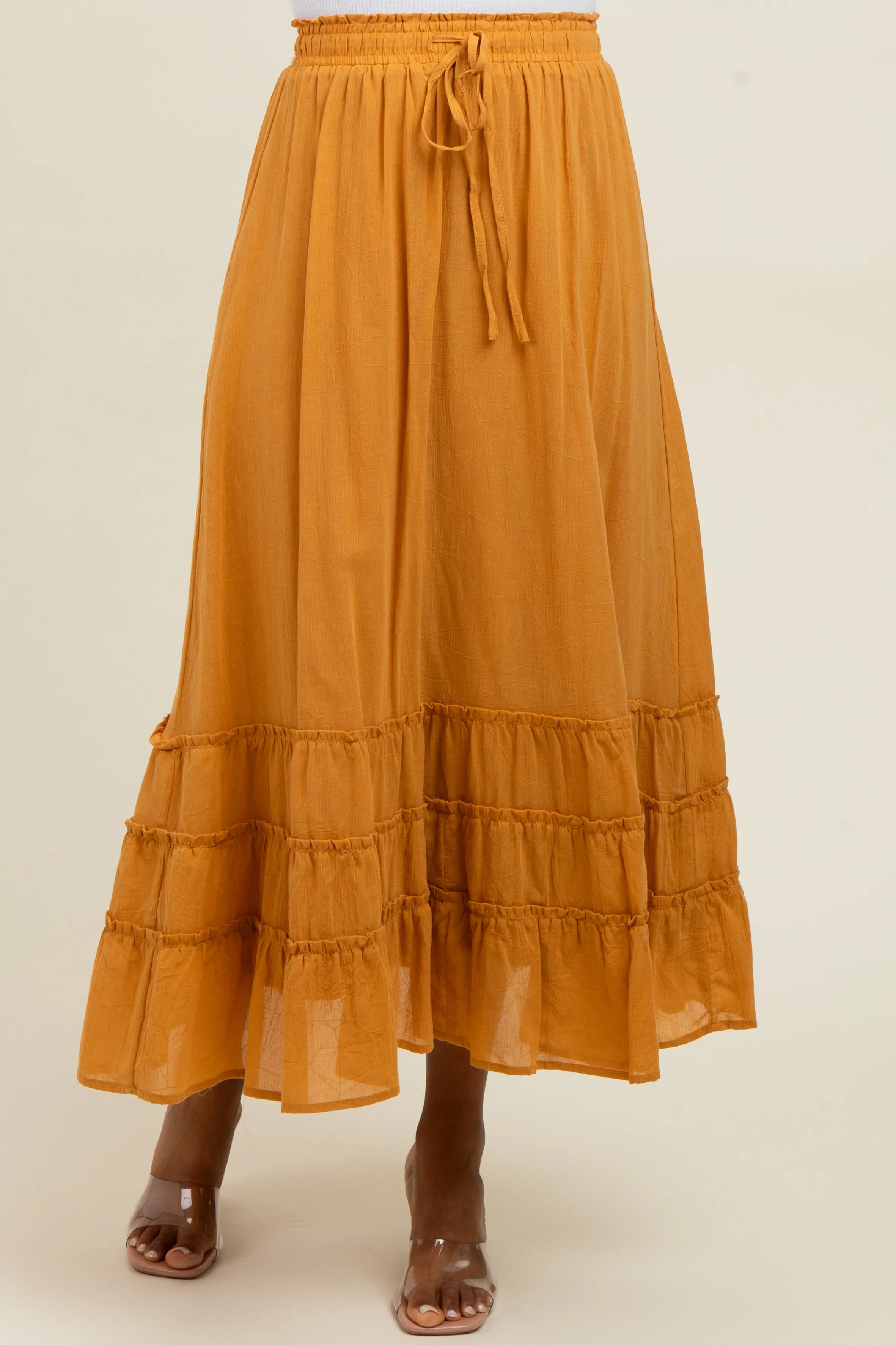 Yellow Drawstring Layered Ruffle Hem Maxi Skirt sold by Pinkblush product image thumbnail 3