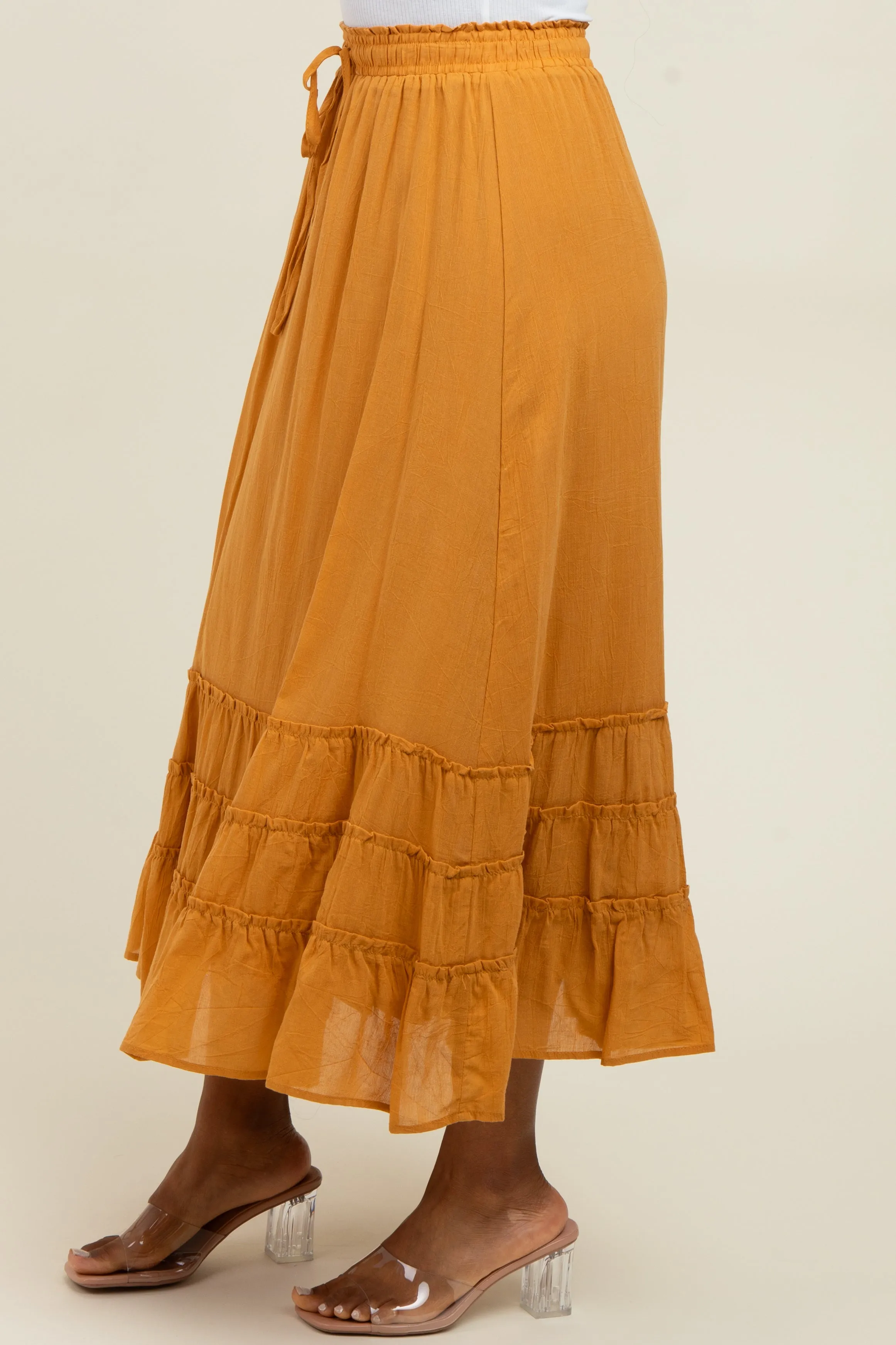 Yellow Drawstring Layered Ruffle Hem Maxi Skirt sold by Pinkblush product image thumbnail 4