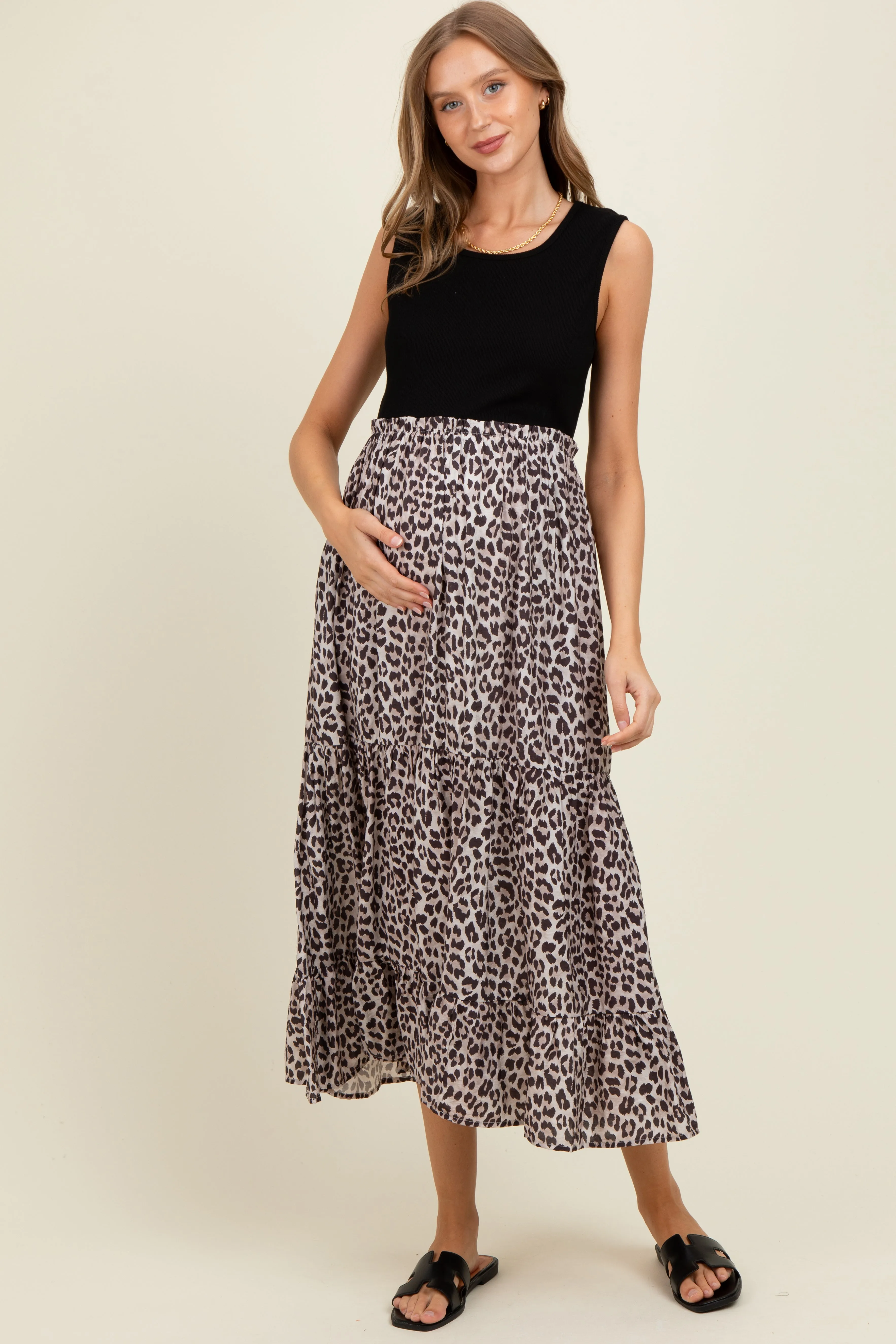 Black/Animal Print Mixed Maternity Maxi Dress sold by Pinkblush