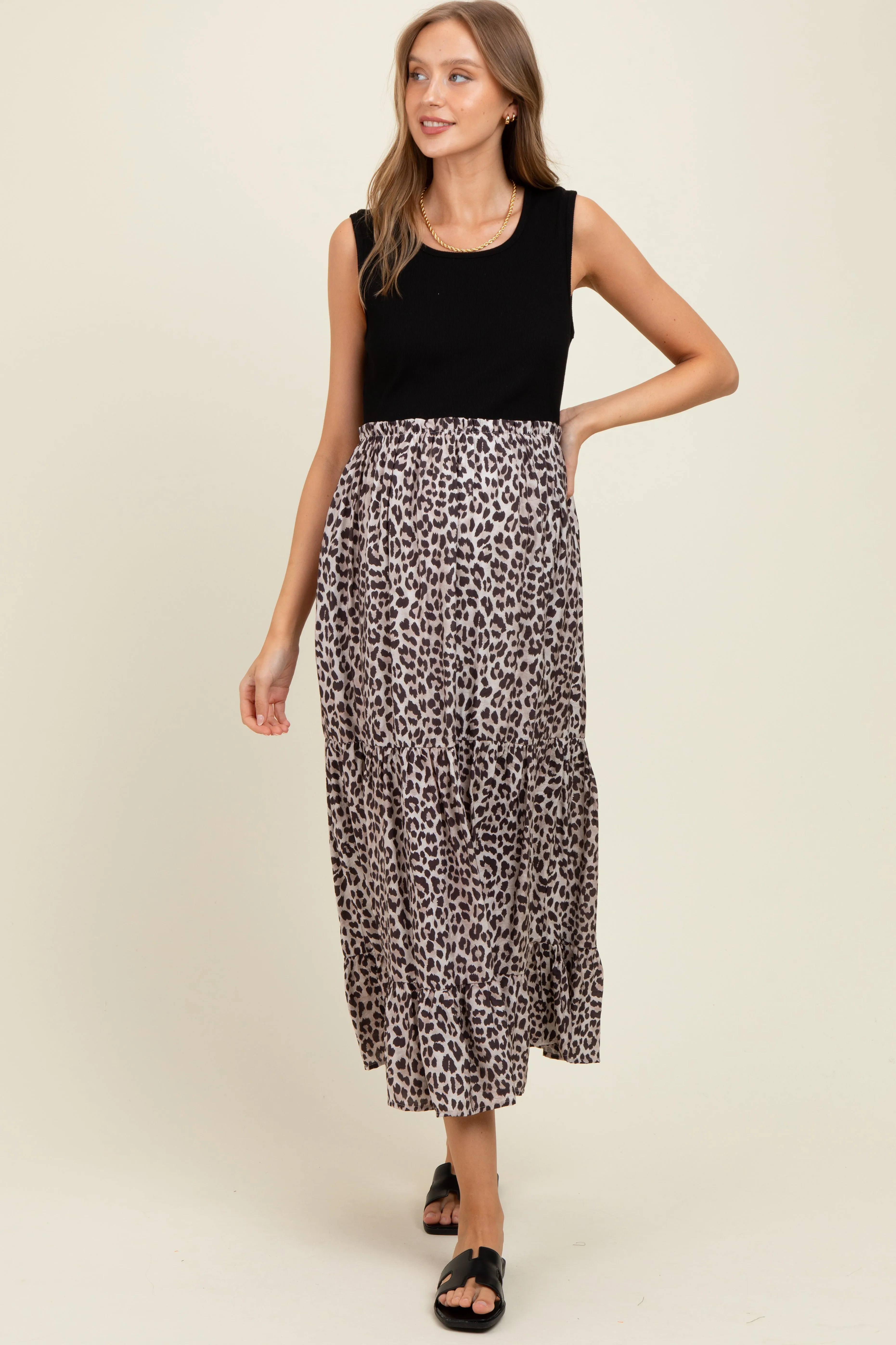 Black/Animal Print Mixed Maternity Maxi Dress sold by Pinkblush product image thumbnail 2