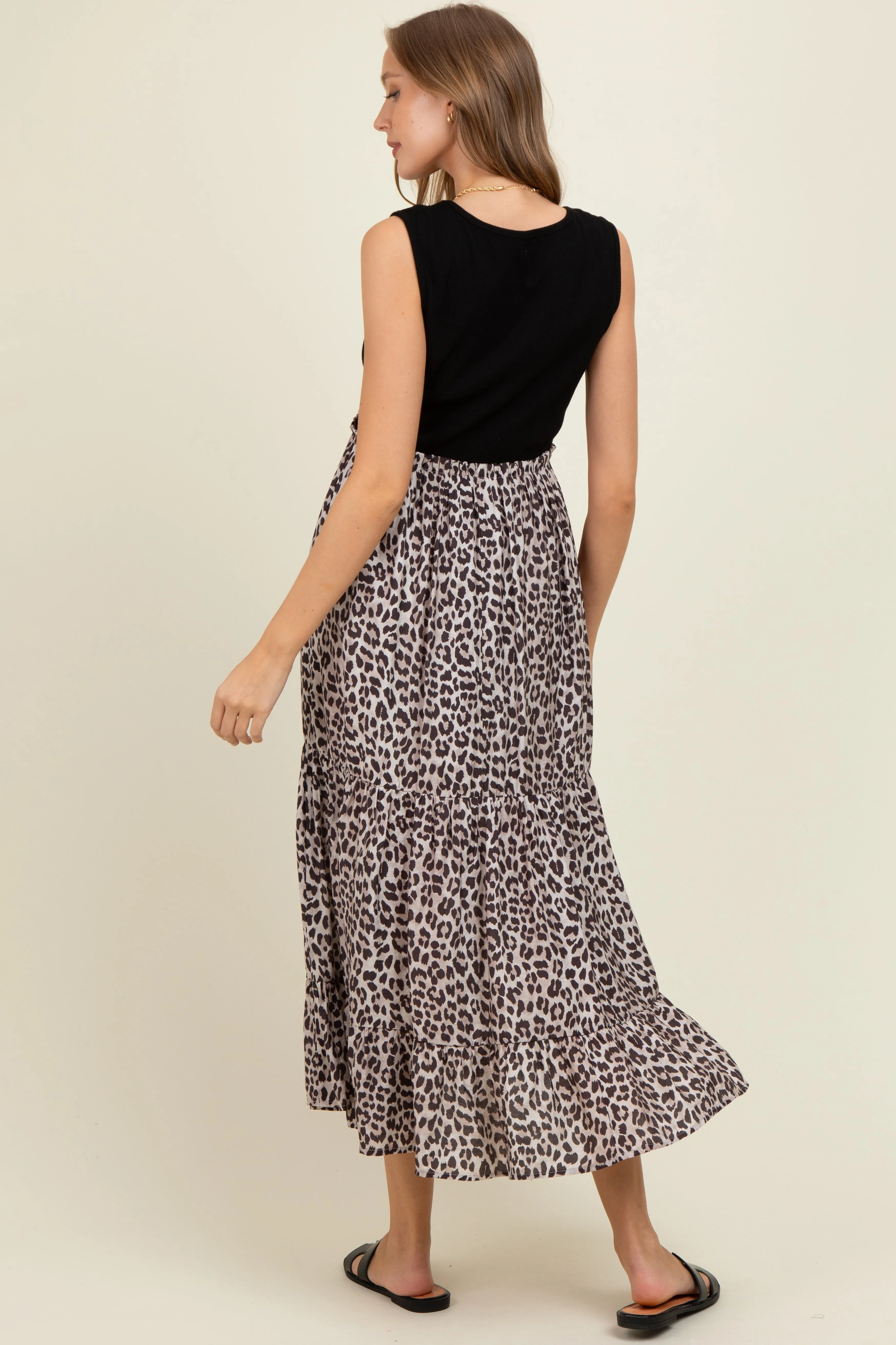 Black/Animal Print Mixed Maternity Maxi Dress sold by Pinkblush product image thumbnail 4
