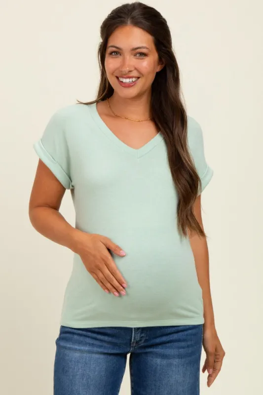 Light Olive Terry Short Sleeve Maternity Top sold by Pinkblush