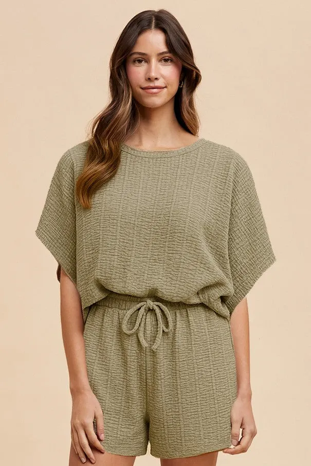 Sage Textured Modal Knit Loose Fit Top & Shorts Set sold by Pinkblush