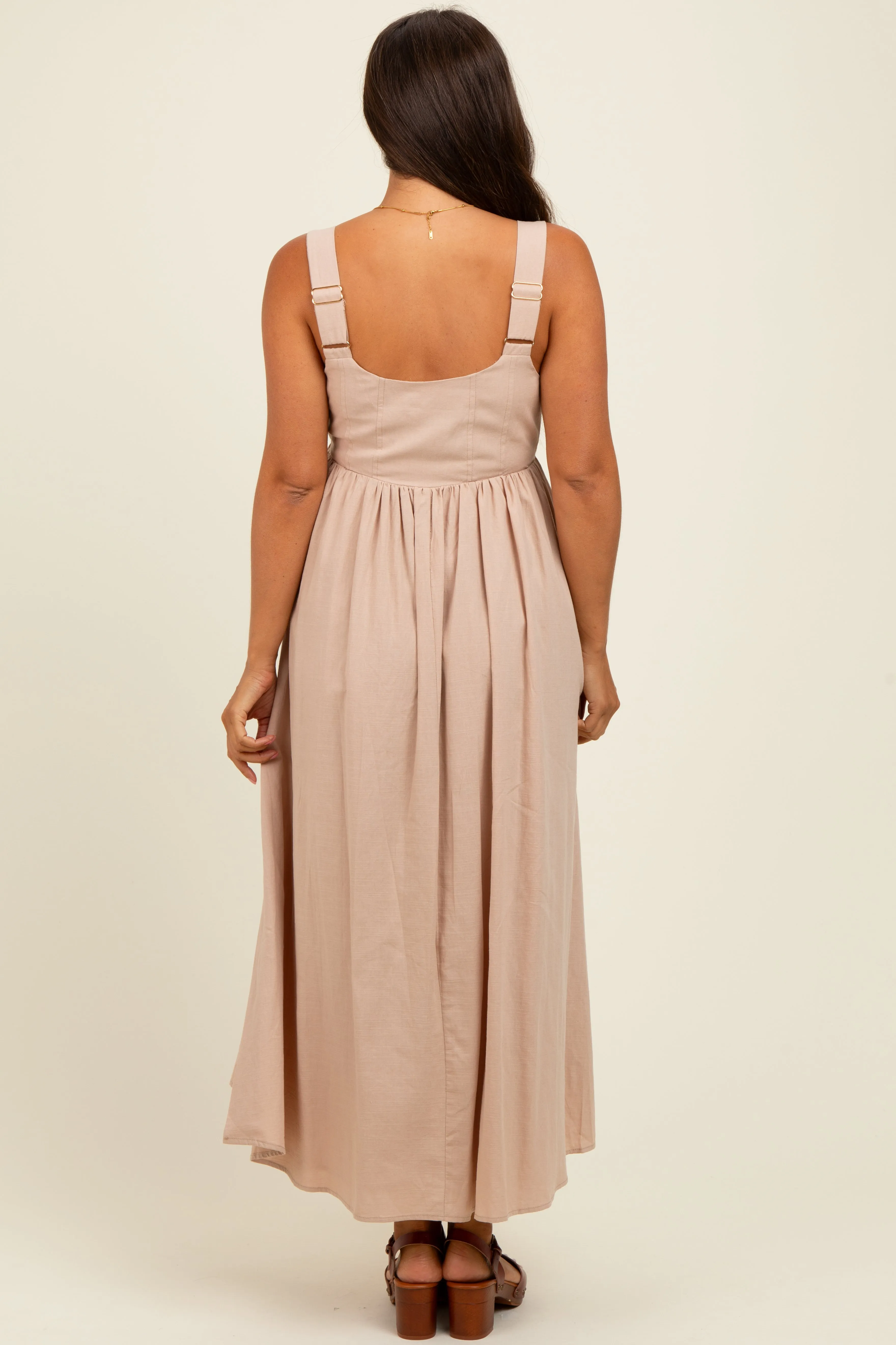 Beige Square Neck Fit And Flare Maternity Midi Dress sold by Pinkblush product image thumbnail 4