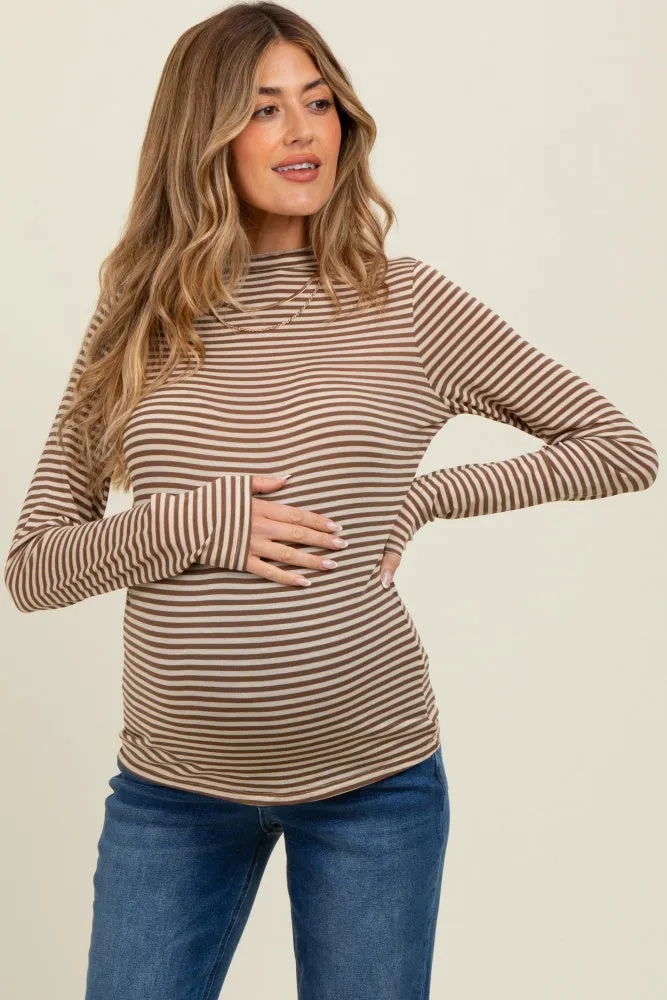Mocha Striped High Neck Maternity Long Sleeve Top sold by Pinkblush product image thumbnail 2