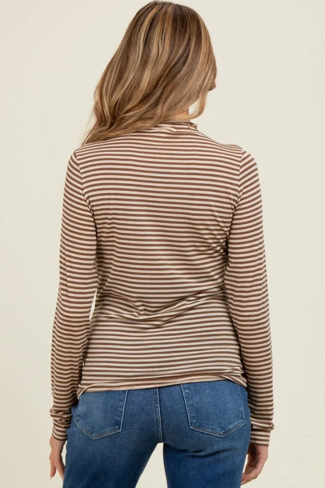 Mocha Striped High Neck Maternity Long Sleeve Top sold by Pinkblush product image thumbnail 4